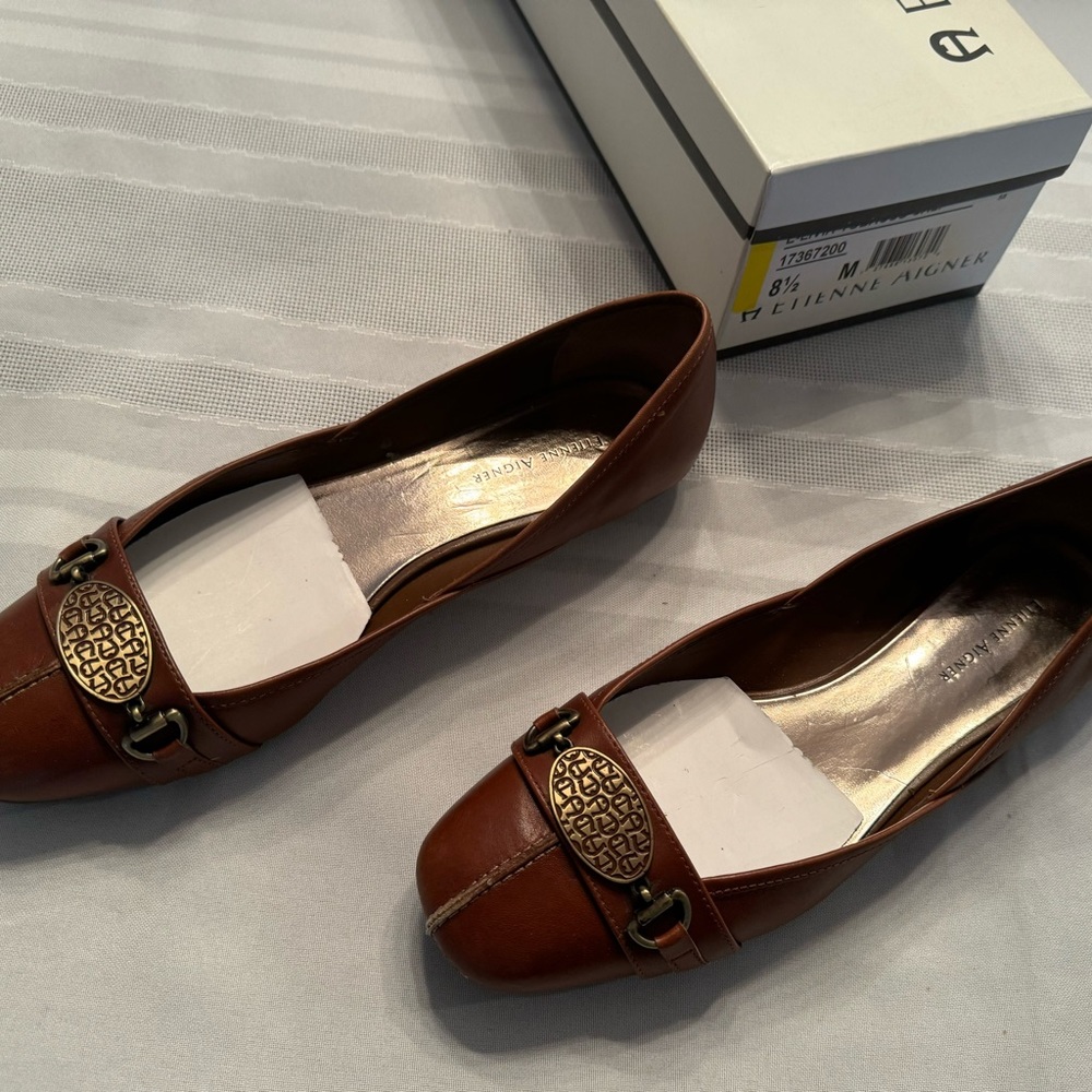 Like new Ladies Etienne Aigner Tobacco Calf Leather Flats.